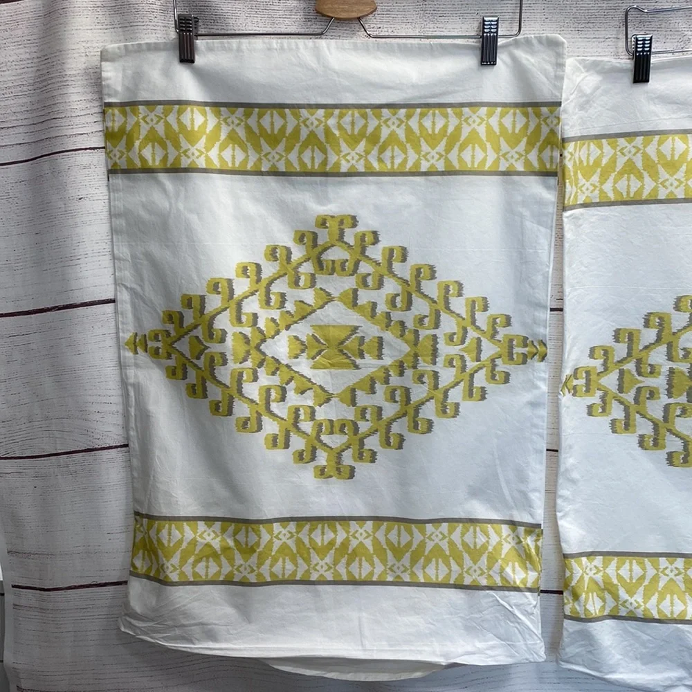 Set of 2 pillow cases pillow shams WEST ELM ORGANIC MANDALA IKAT CITRON YELLOW